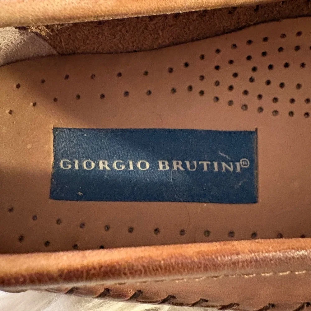 Giorgio Brutini Loafers Mens 9 Brown Excellent Woven Kiltie Tassel Leather Shoes